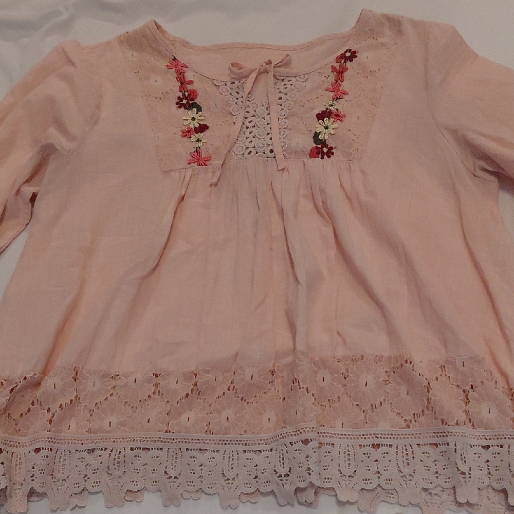 Floral Embroidered Vintage Womens Babaydoll Top